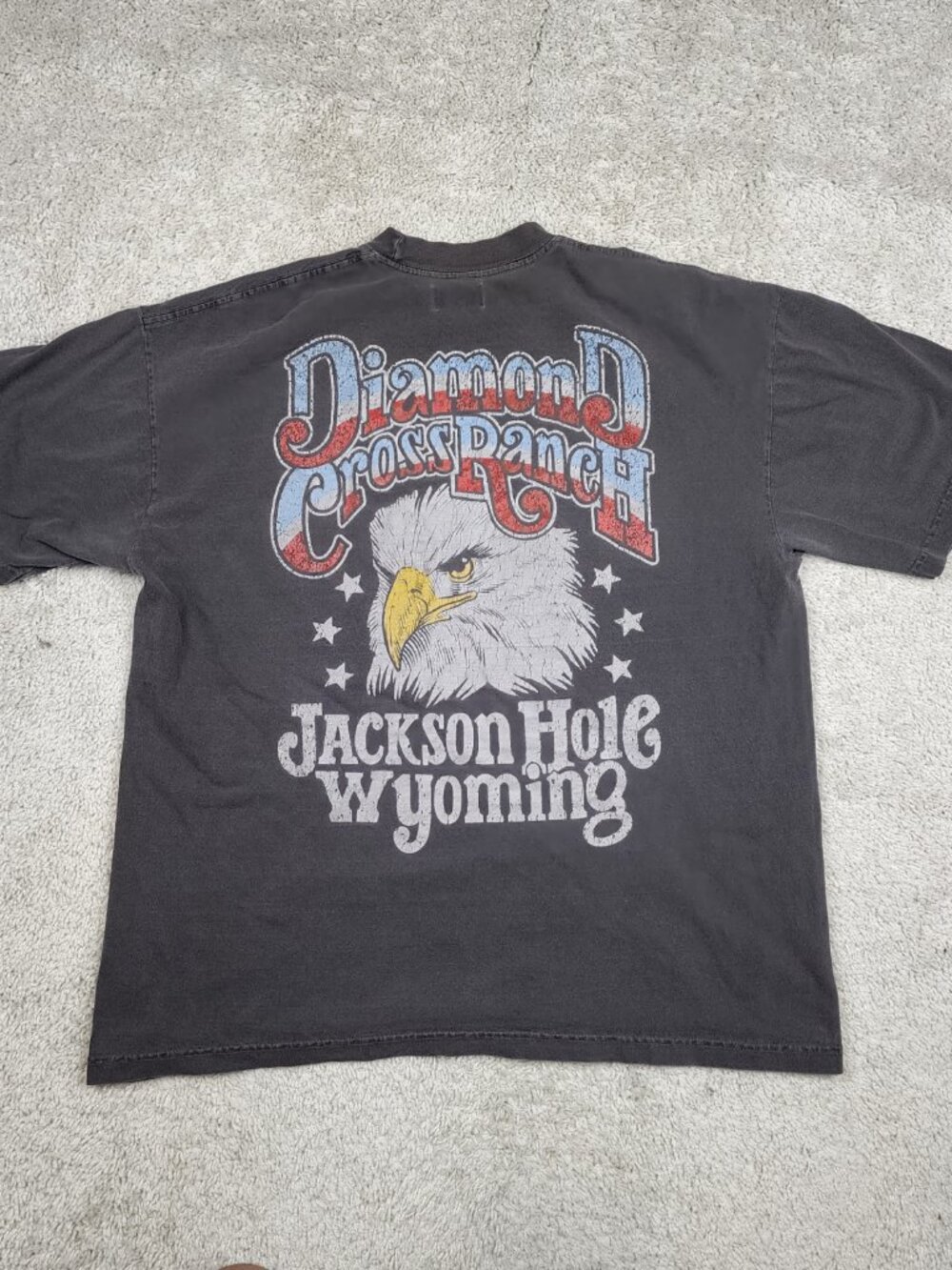 Diamond Cross Ranch T Shirt XL Jackson Hole Wyoming USA bald eagle Boxy Fit Grey - Picture 2 of 5